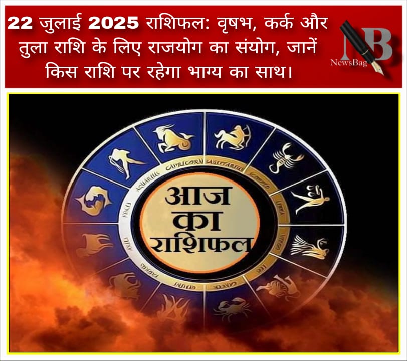 22 जुलाई 2025 राशिफल: वृषभ, कर्क और तुला राशि के लिए राजयोग का संयोग, जानें किस राशि पर रहेगा भाग्य का साथ।