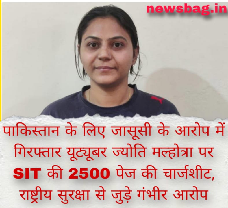 पाकिस्तान के लिए जासूसी के आरोप में गिरफ्तार यूट्यूबर ज्योति मल्होत्रा पर SIT की 2500 पेज की चार्जशीट, राष्ट्रीय सुरक्षा से जुड़े गंभीर आरोप